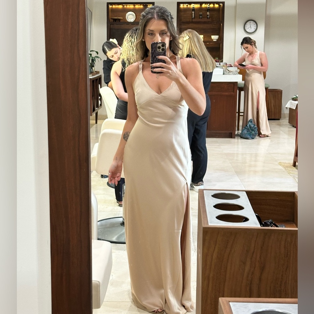 Show Me Your MuMu Champagne Anderson Satin Maxi Dress Size Small - Picture 2 of 9